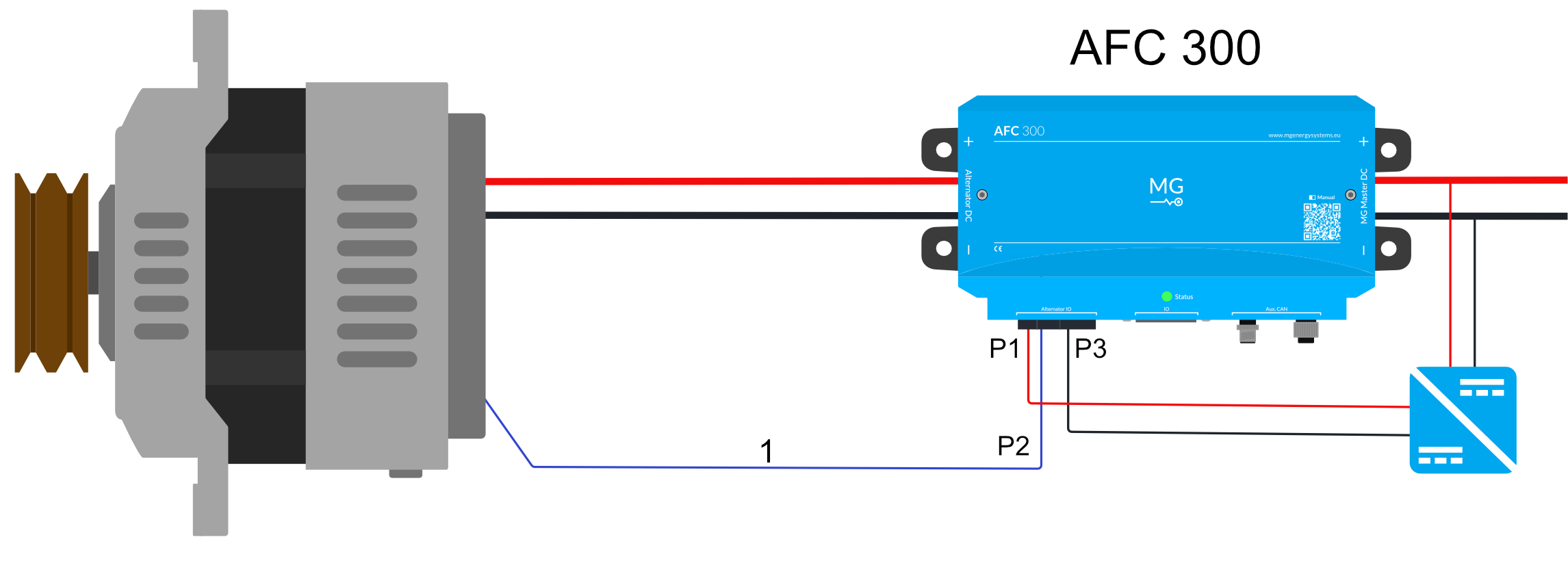 Alternator field wire (1) with external power supply